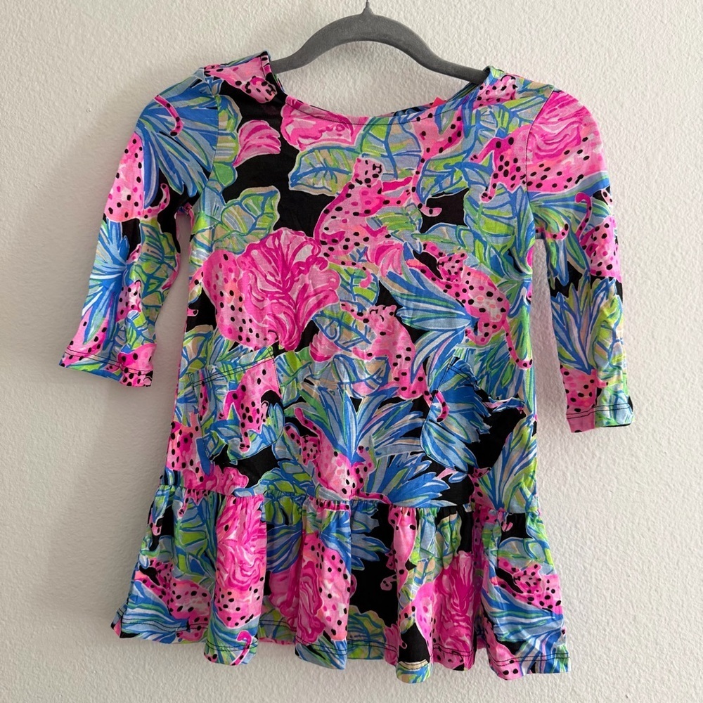 Lilly Pulitzer Girls Jaguar Jungle Colorful Long Sleeve Shift Dress NWT
